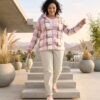 Μπουφάν teddy fleece, καρό με τσέπες