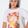 T-shirt με φλοράλ τύπωμα και κοντά μανίκια