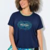 T-shirt oversized με πολύχρωμο τύπωμα, στρογγυλή λαιμόκοψη και κοντά μανίκια