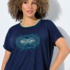 T-shirt oversized με πολύχρωμο τύπωμα, στρογγυλή λαιμόκοψη και κοντά μανίκια