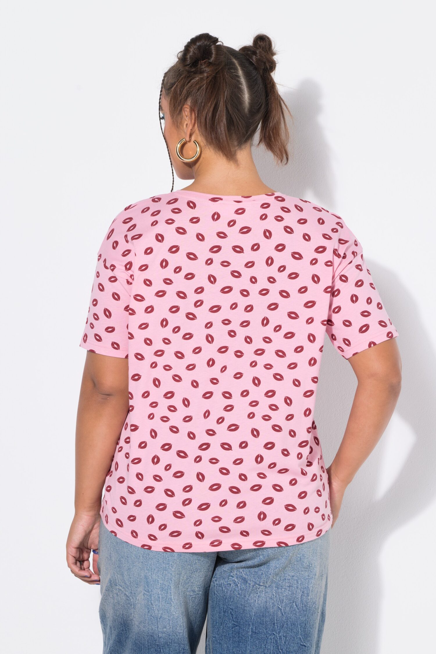 T-shirt oversized με σχέδιο kiss και κοντά μανίκια