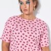 T-shirt oversized με σχέδιο kiss και κοντά μανίκια