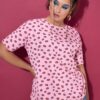 T-shirt oversized με σχέδιο kiss και κοντά μανίκια