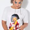 T-shirt oversized με τύπωμα model και κοντά μανίκια
