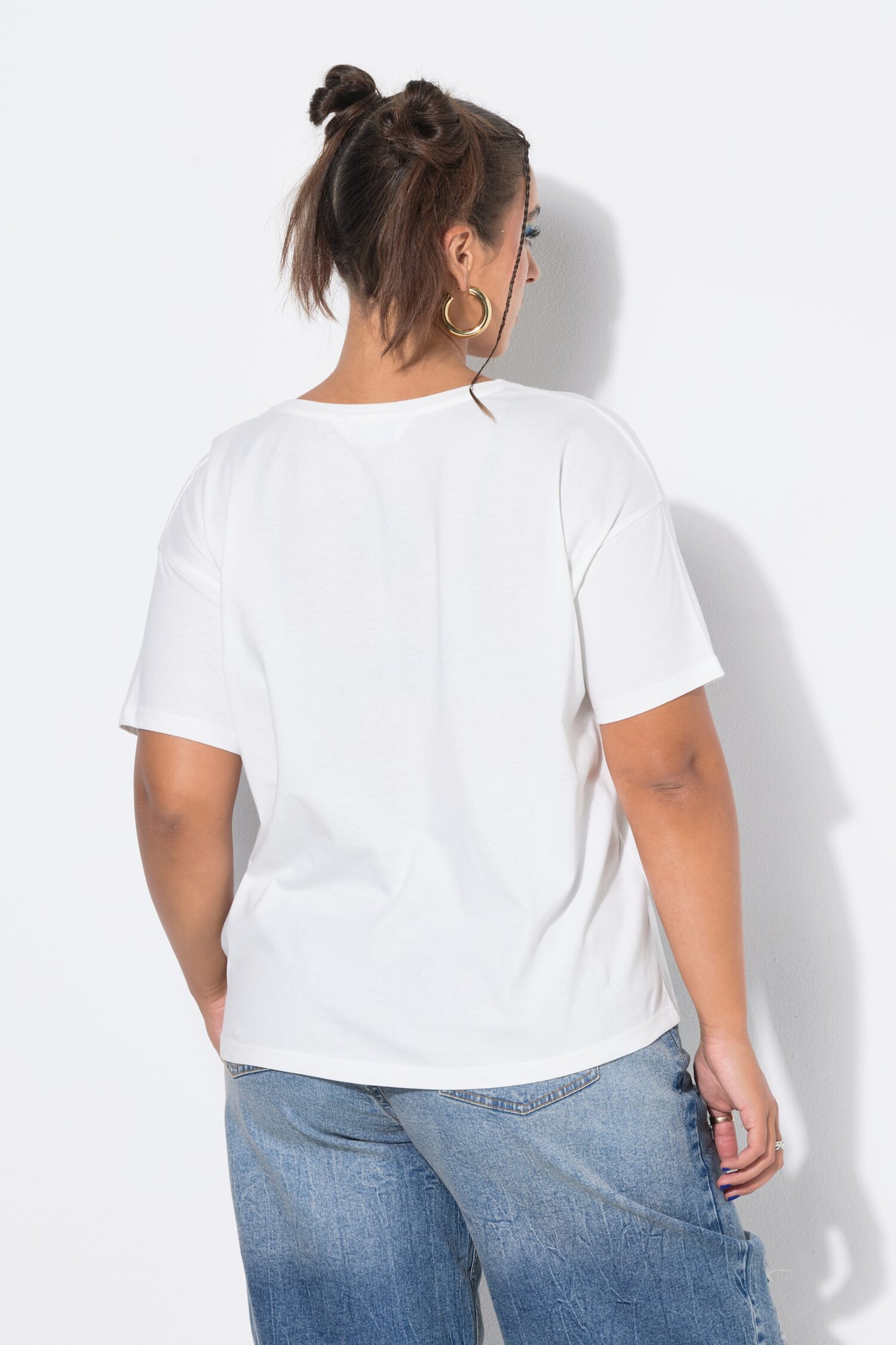 T-shirt oversized με τύπωμα model και κοντά μανίκια