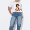 T-shirt oversized με τύπωμα model και κοντά μανίκια