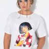 T-shirt oversized με τύπωμα model και κοντά μανίκια