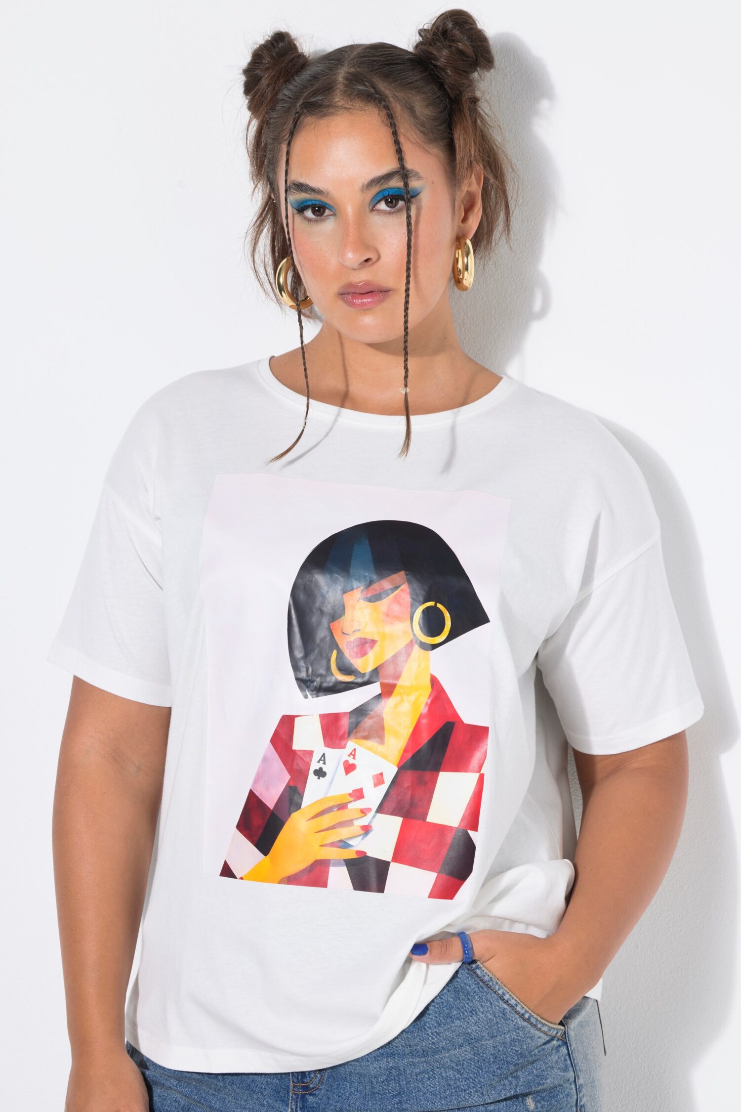 T-shirt oversized με τύπωμα model και κοντά μανίκια