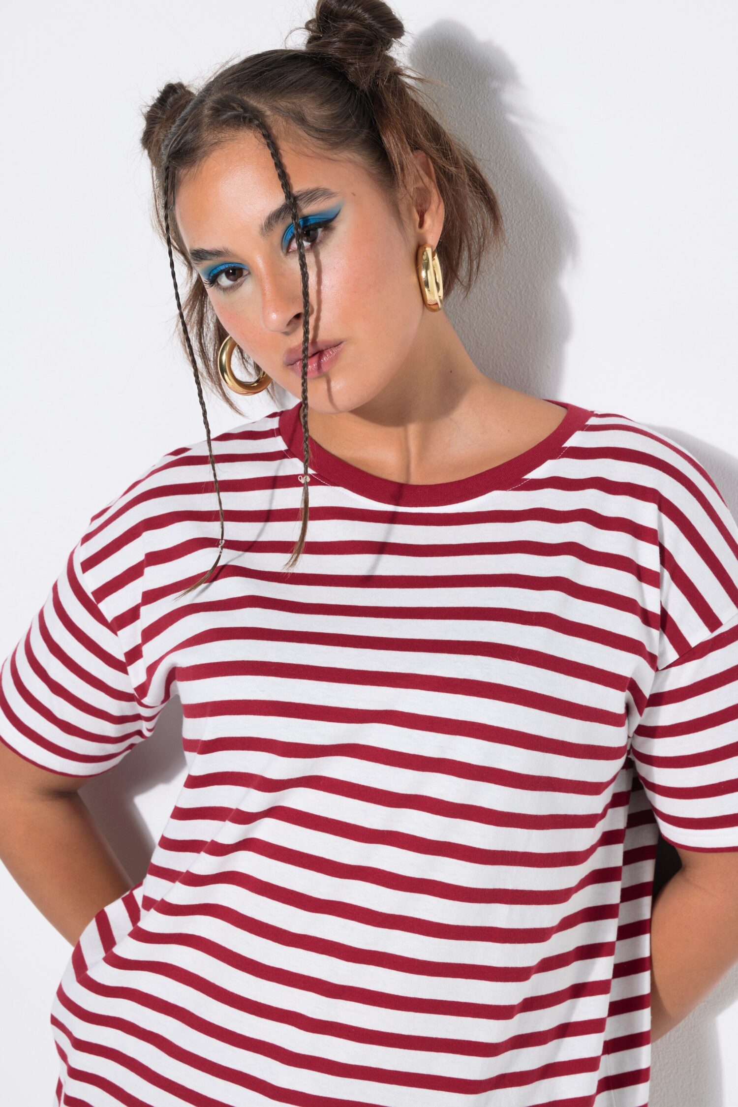 T-shirt oversized, ριγέ με κοντά μανίκια