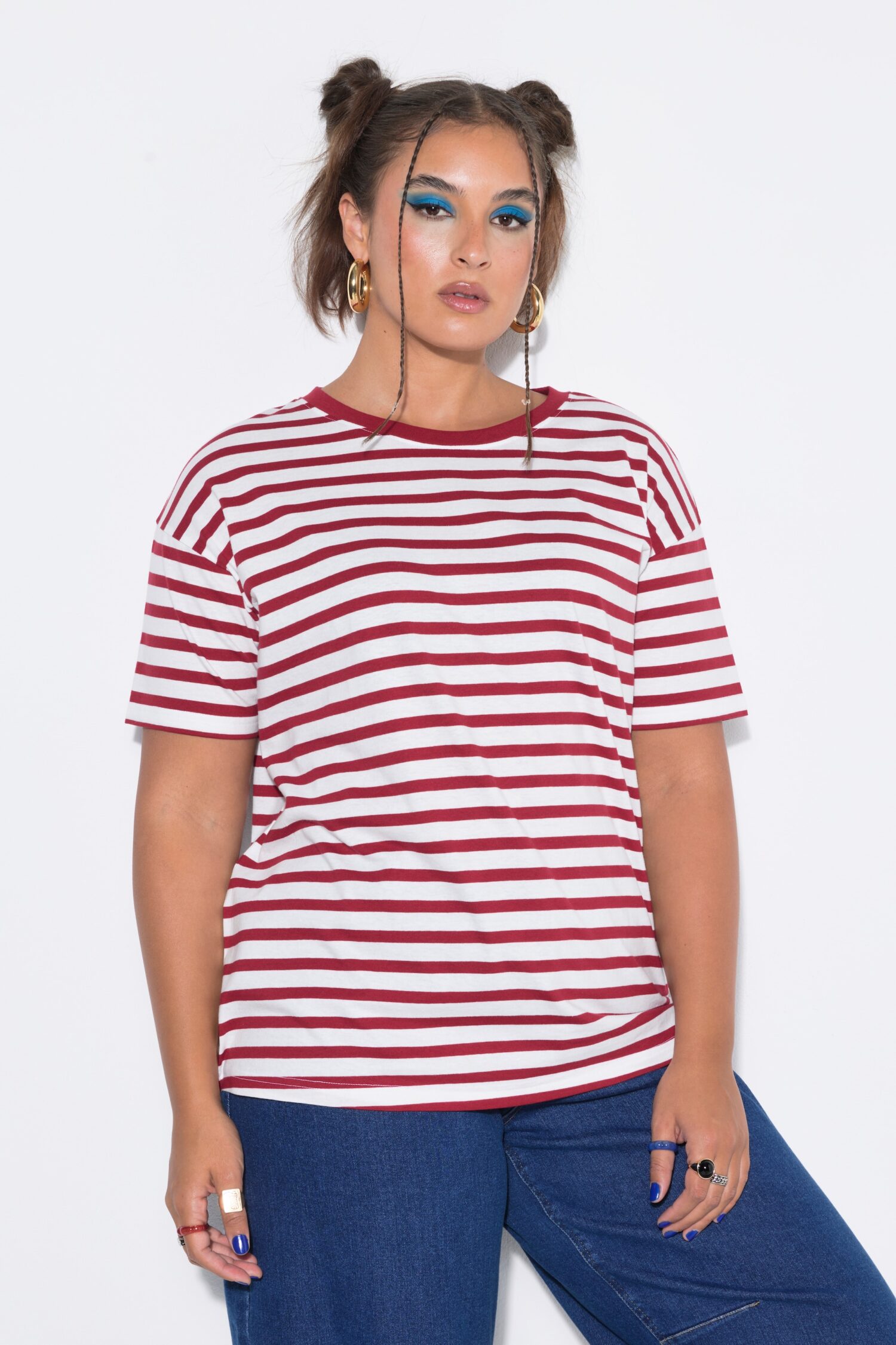 T-shirt oversized, ριγέ με κοντά μανίκια