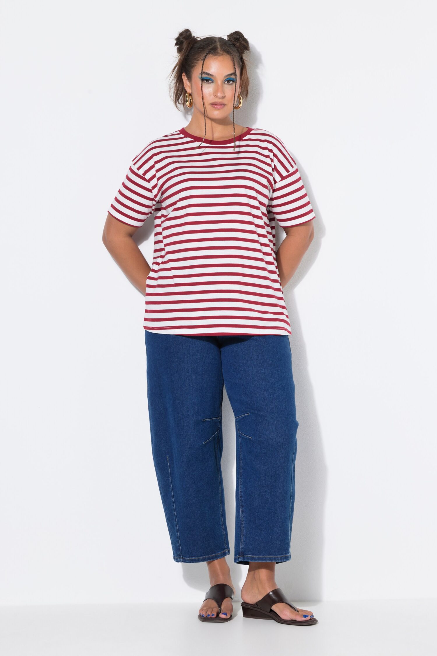 T-shirt oversized, ριγέ με κοντά μανίκια