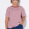 T-shirt oversized, ριγέ με κοντά μανίκια
