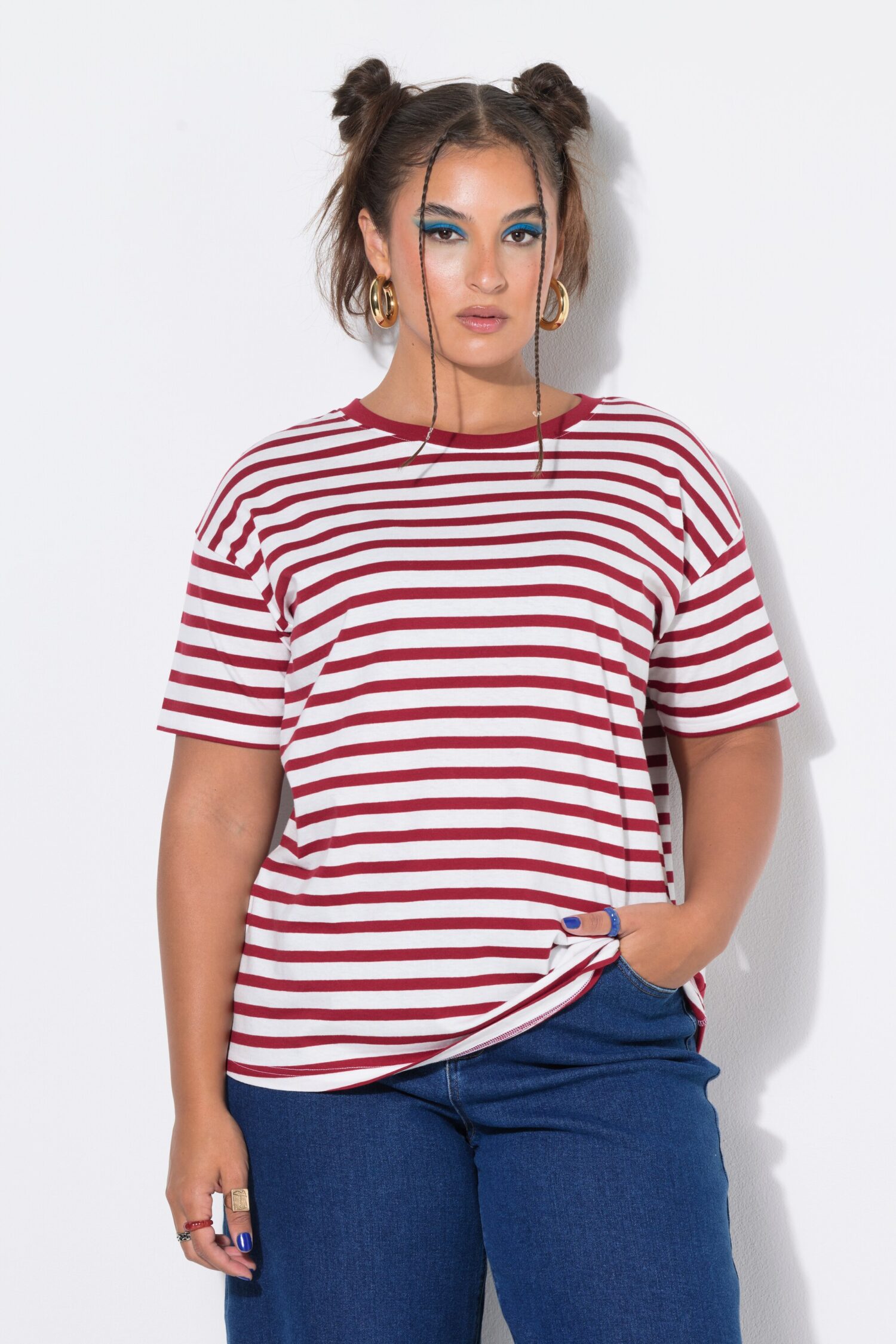 T-shirt oversized, ριγέ με κοντά μανίκια