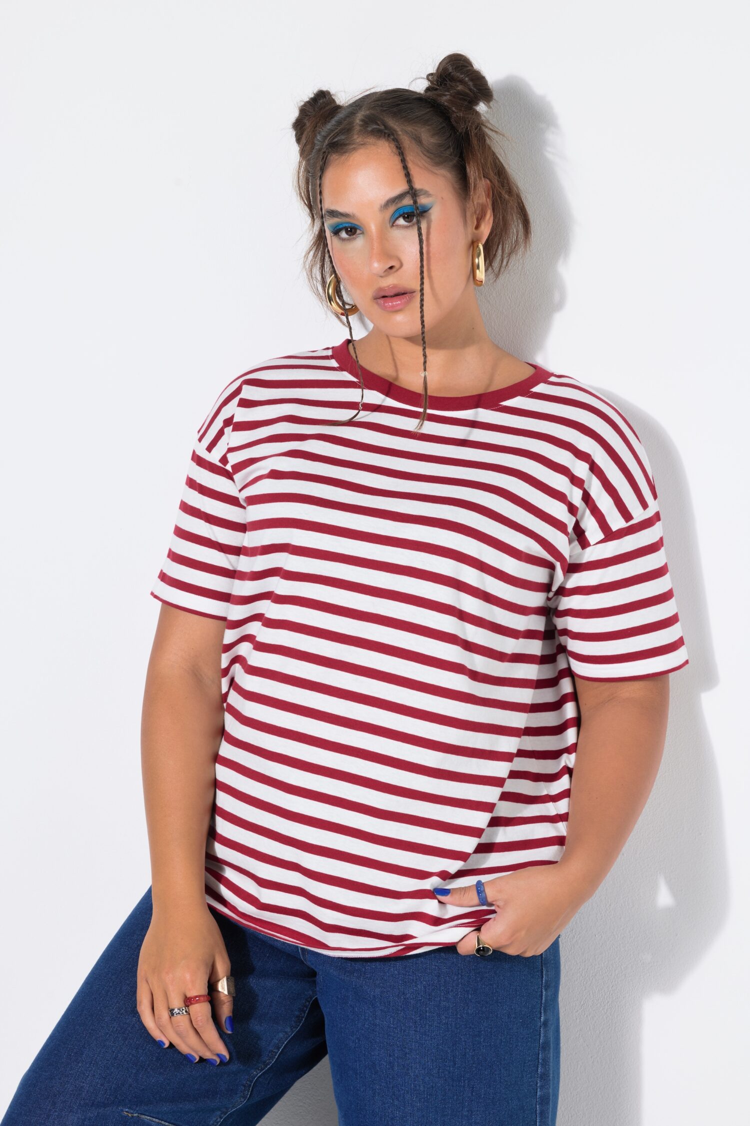 T-shirt oversized, ριγέ με κοντά μανίκια