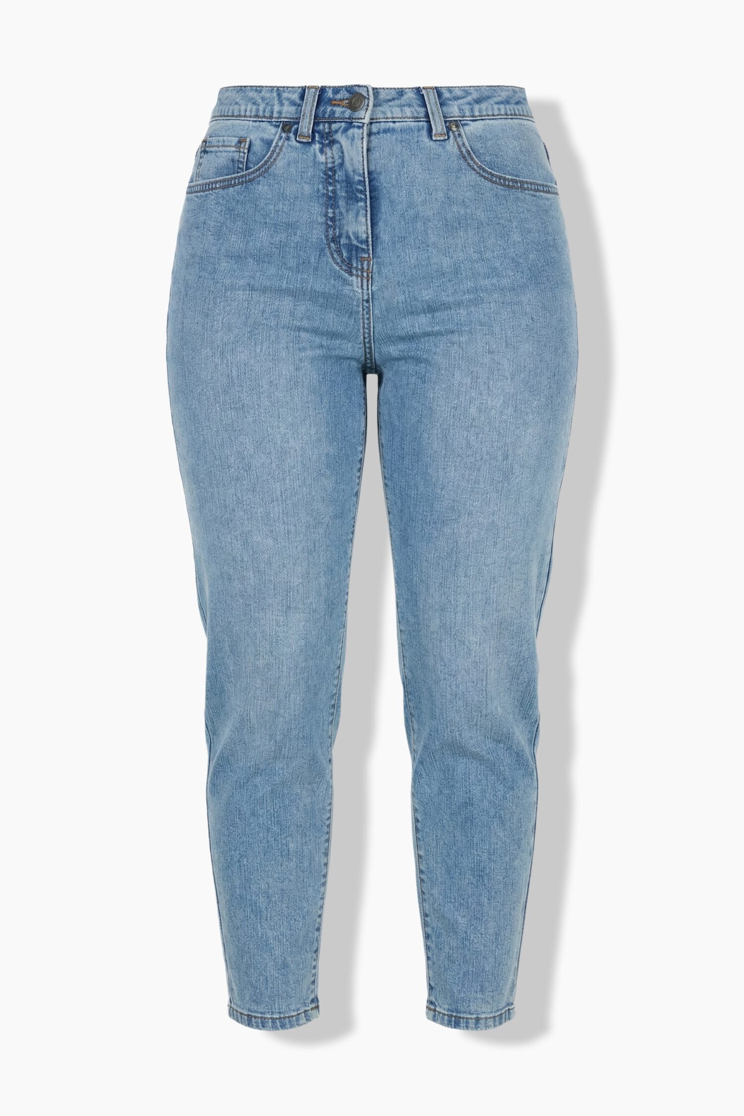 Τζιν παντελόνι mom fit με άνετη εφαρμογή και 5 τσέπες