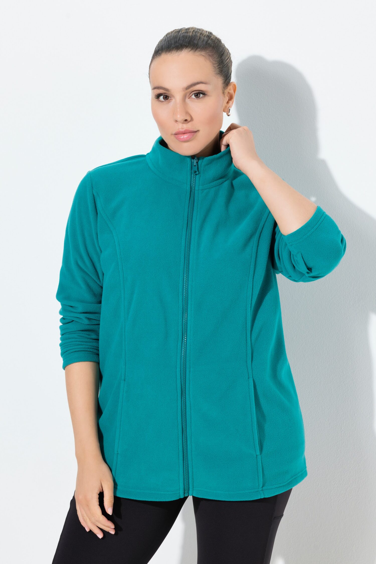 Ζακέτα fleece με φερμουάρ, όρθιο γιακά και μακριά μανίκια