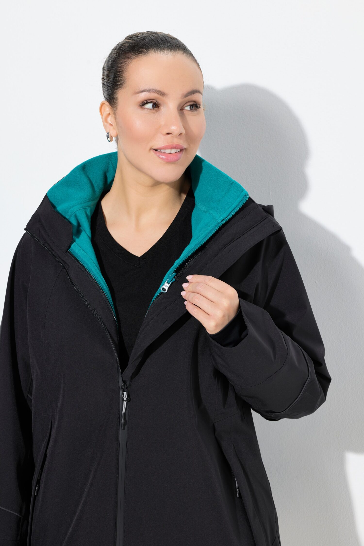 Ζακέτα fleece με φερμουάρ, όρθιο γιακά και μακριά μανίκια