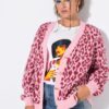 Ζακέτα oversized με λεοπάρ σχέδιο και κουμπιά σε σχήμα καρδιάς