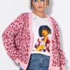 Ζακέτα oversized με λεοπάρ σχέδιο και κουμπιά σε σχήμα καρδιάς