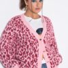 Ζακέτα oversized με λεοπάρ σχέδιο και κουμπιά σε σχήμα καρδιάς
