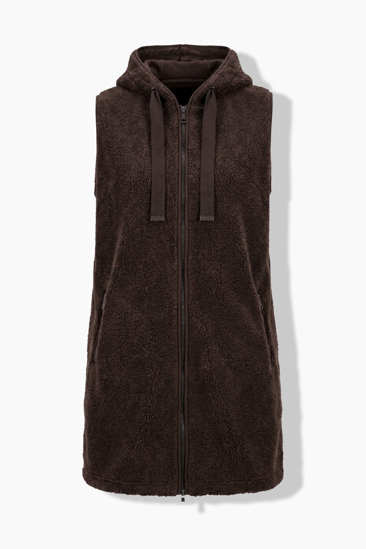 Γιλέκο fleece μακρύ σε γραμμή Α με κουκούλα