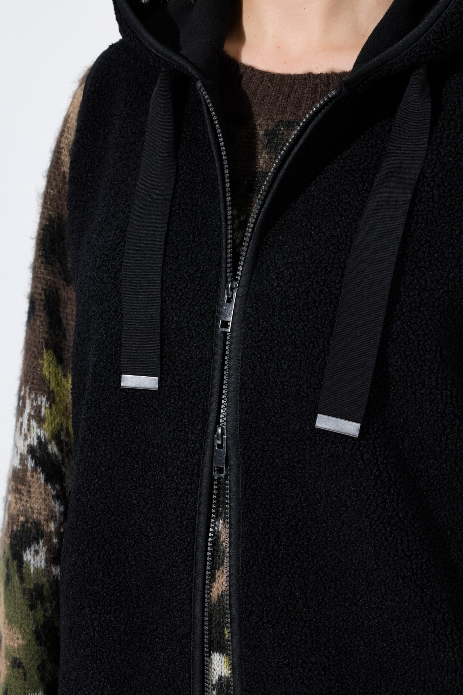 Γιλέκο fleece μακρύ σε γραμμή Α με κουκούλα