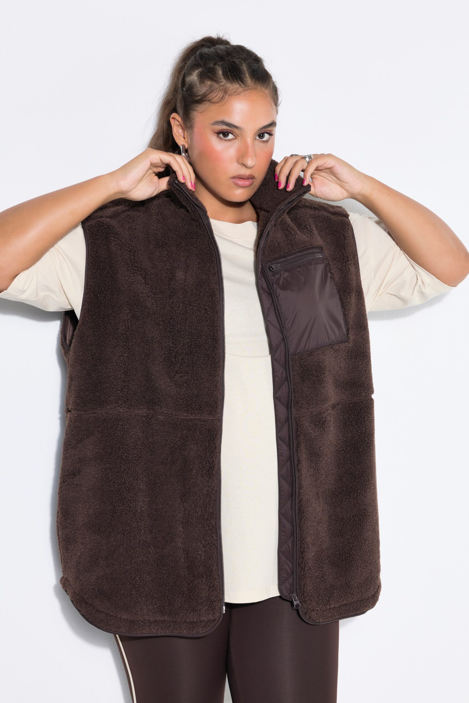 Γιλέκο oversized, teddy fleece με πλήρη επένδυση