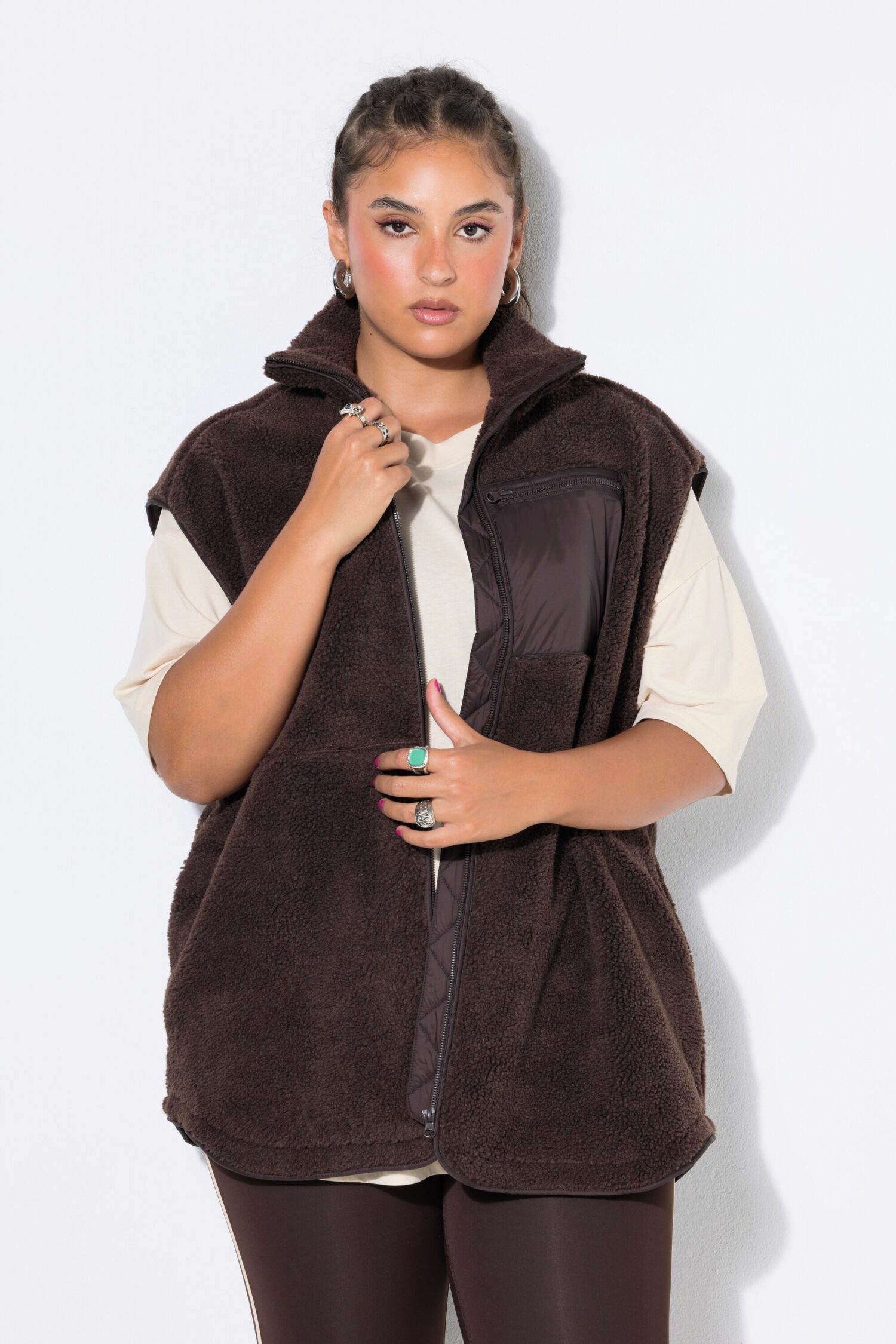 Γιλέκο oversized, teddy fleece με πλήρη επένδυση