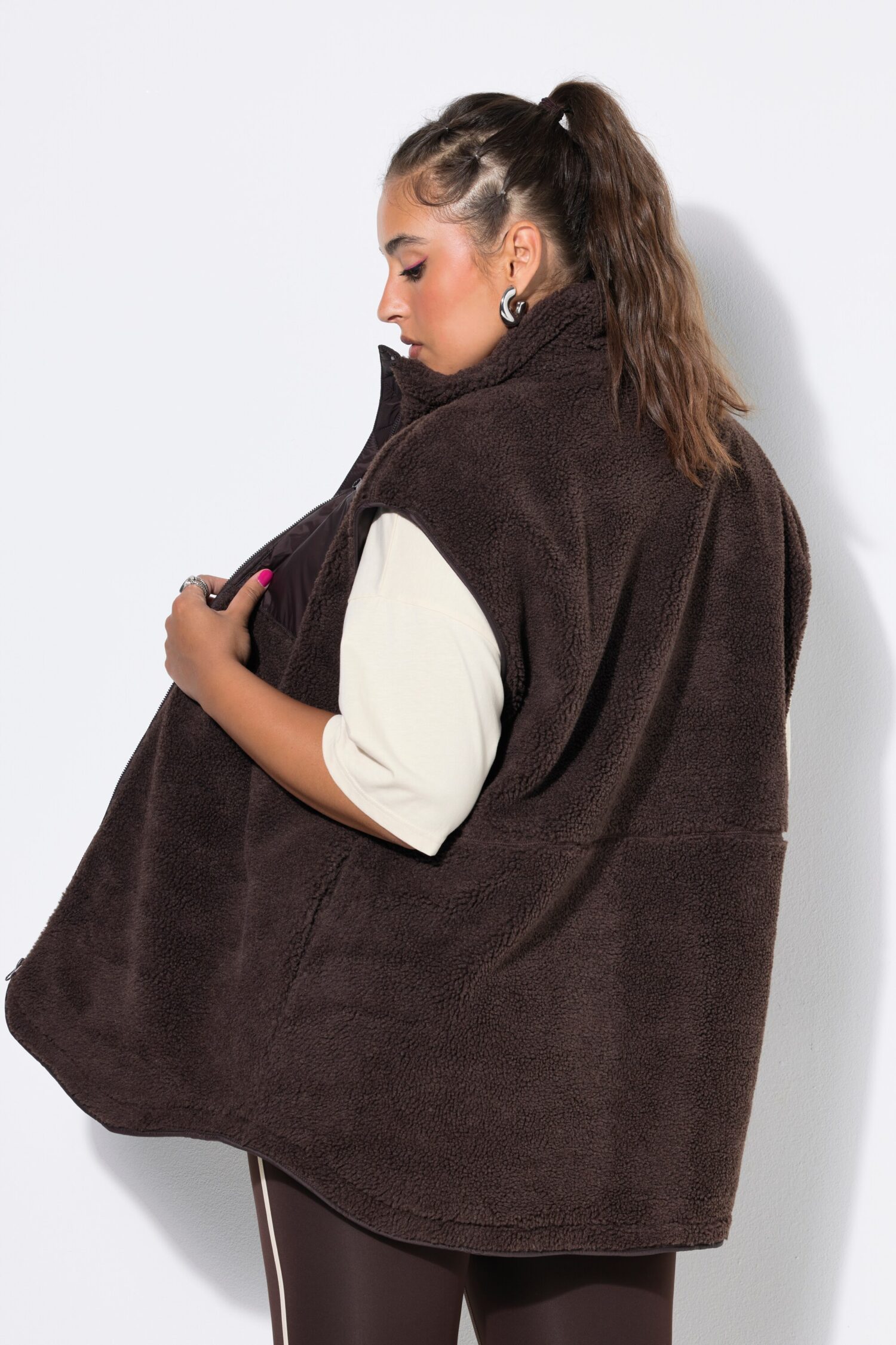 Γιλέκο oversized, teddy fleece με πλήρη επένδυση