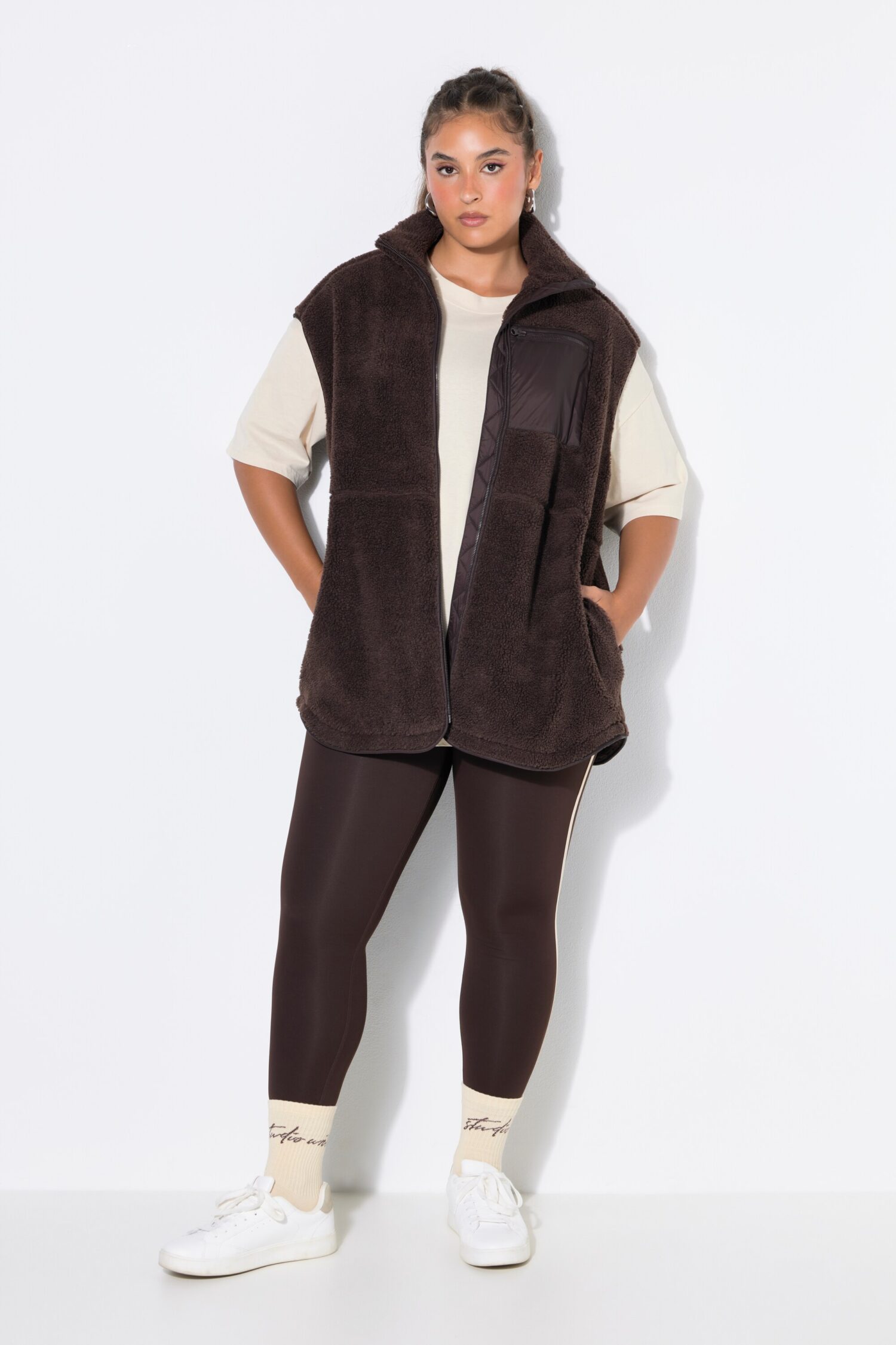 Γιλέκο oversized, teddy fleece με πλήρη επένδυση