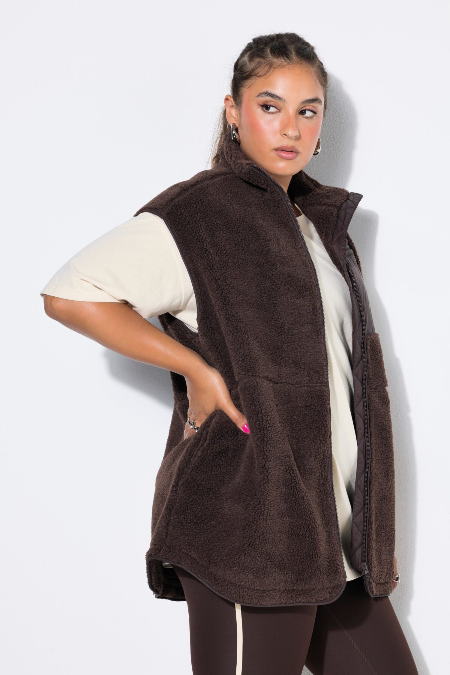 Γιλέκο oversized, teddy fleece με πλήρη επένδυση