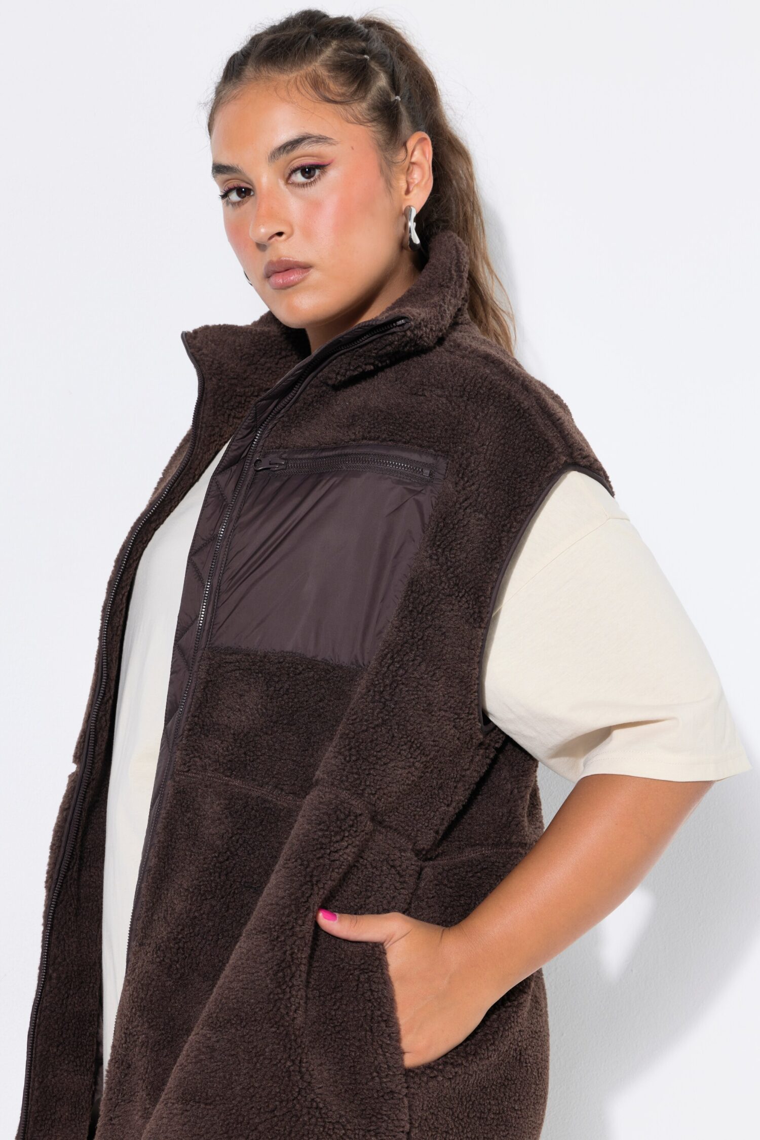 Γιλέκο oversized, teddy fleece με πλήρη επένδυση