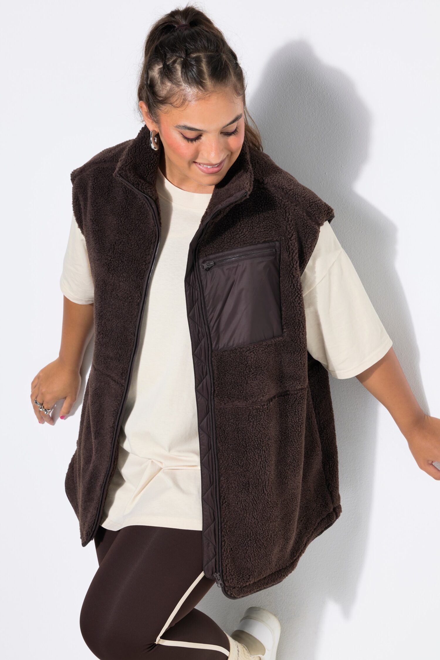 Γιλέκο oversized, teddy fleece με πλήρη επένδυση