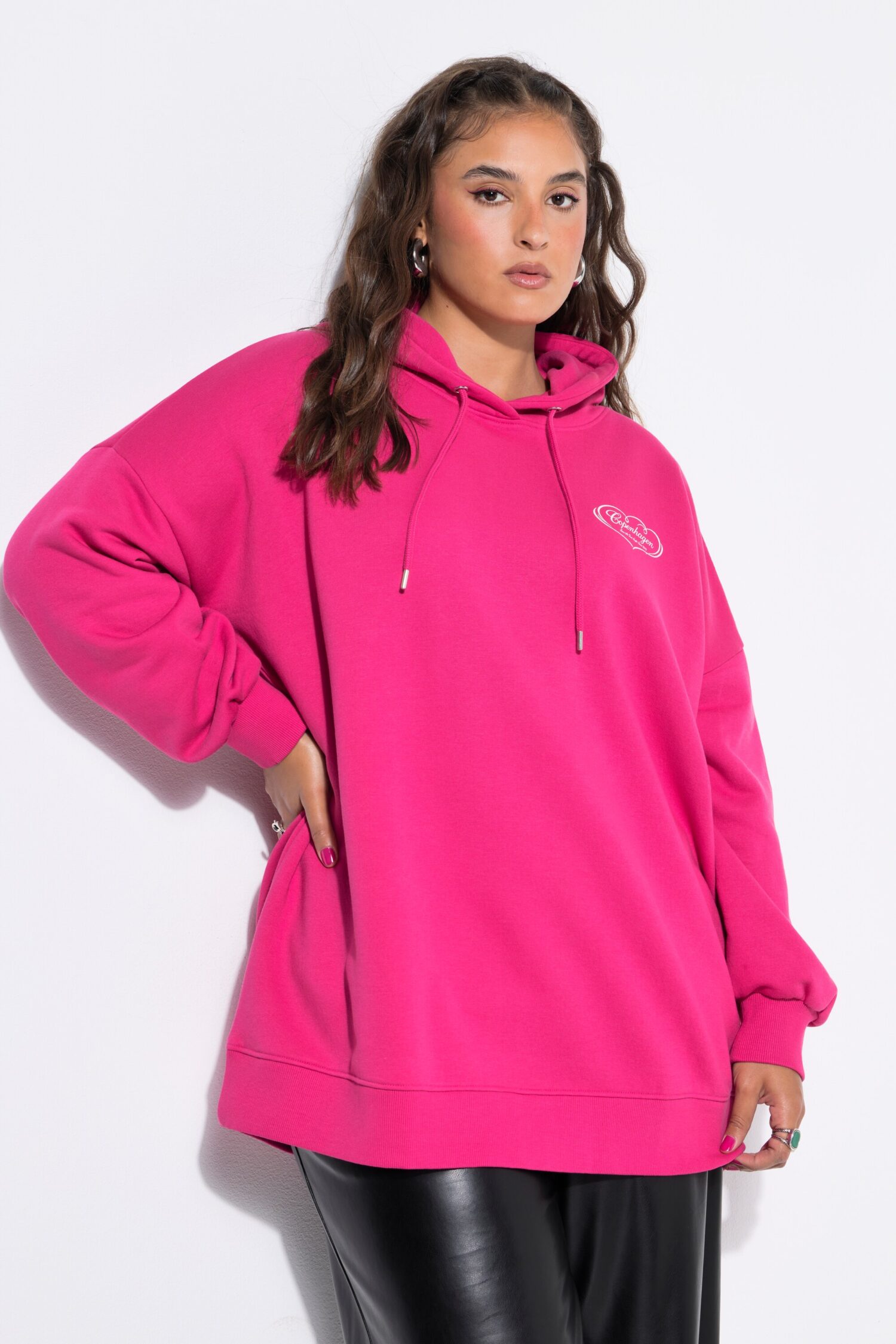 Μπλούζα φούτερ oversized με κουκούλα και κορδόνια