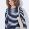 Μπλούζα μακρυμάνικη, oversized, ριγέ με κουμπιά στο πλάι