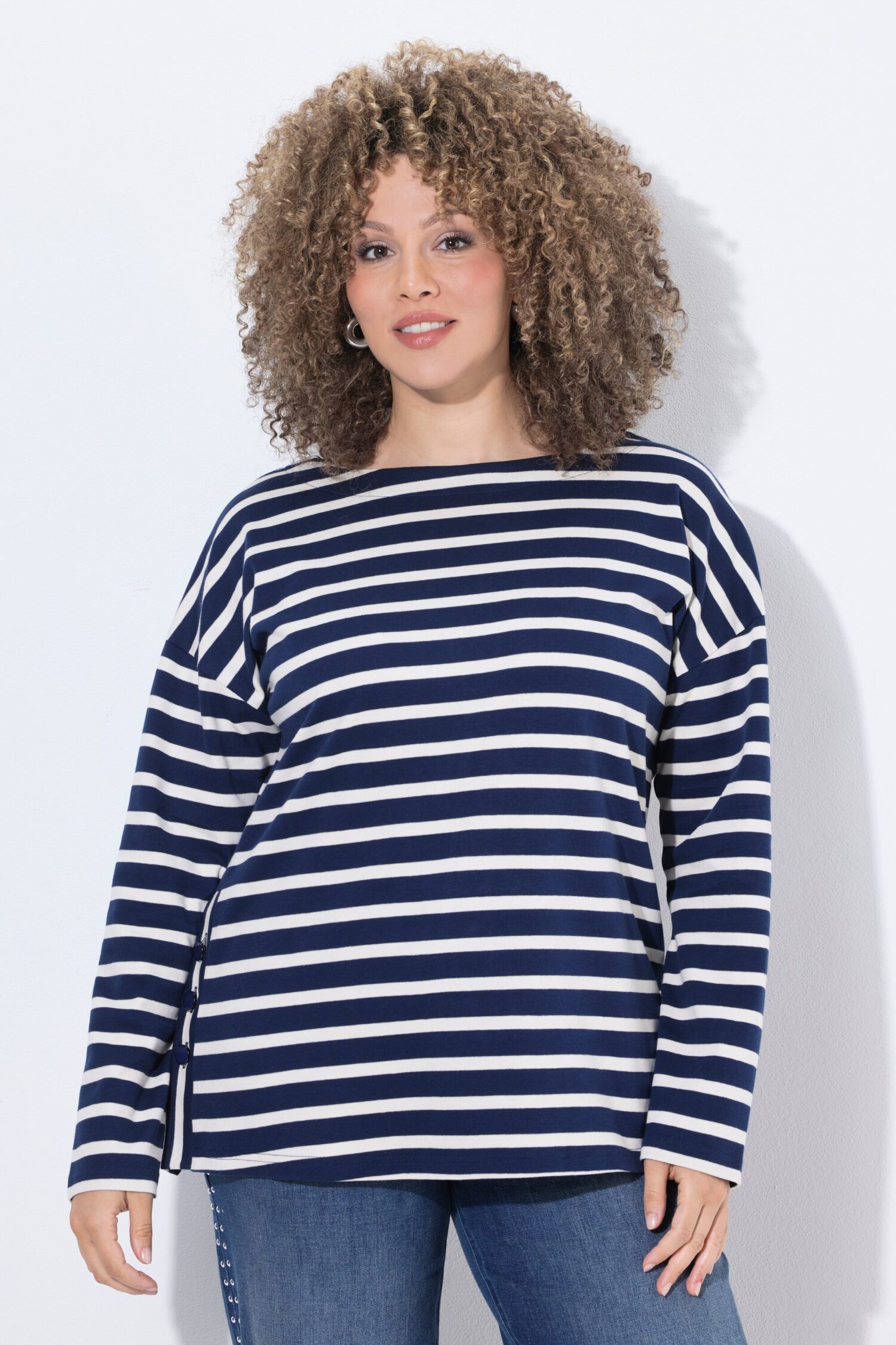 Μπλούζα μακρυμάνικη, oversized, ριγέ με κουμπιά στο πλάι
