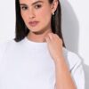 Μπλούζα με μικρό ριμπ γιακά και κοντά μανίκια