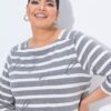 Μπλούζα ριγέ oversized με γράμματα και διακοσμητικά στρας