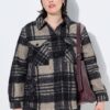 Μπουφάν fleece oversized με καρό σχέδιο