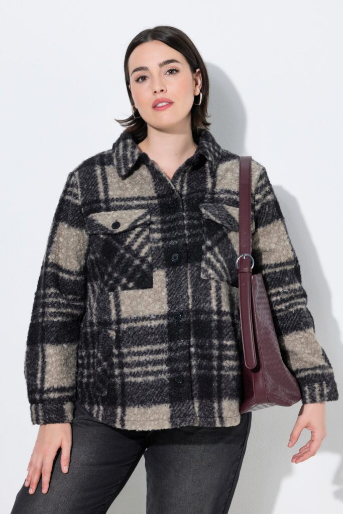Μπουφάν fleece oversized με καρό σχέδιο