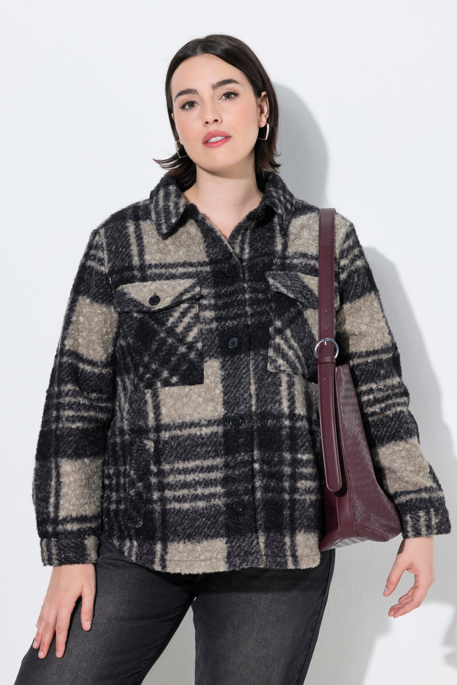 Μπουφάν fleece oversized με καρό σχέδιο