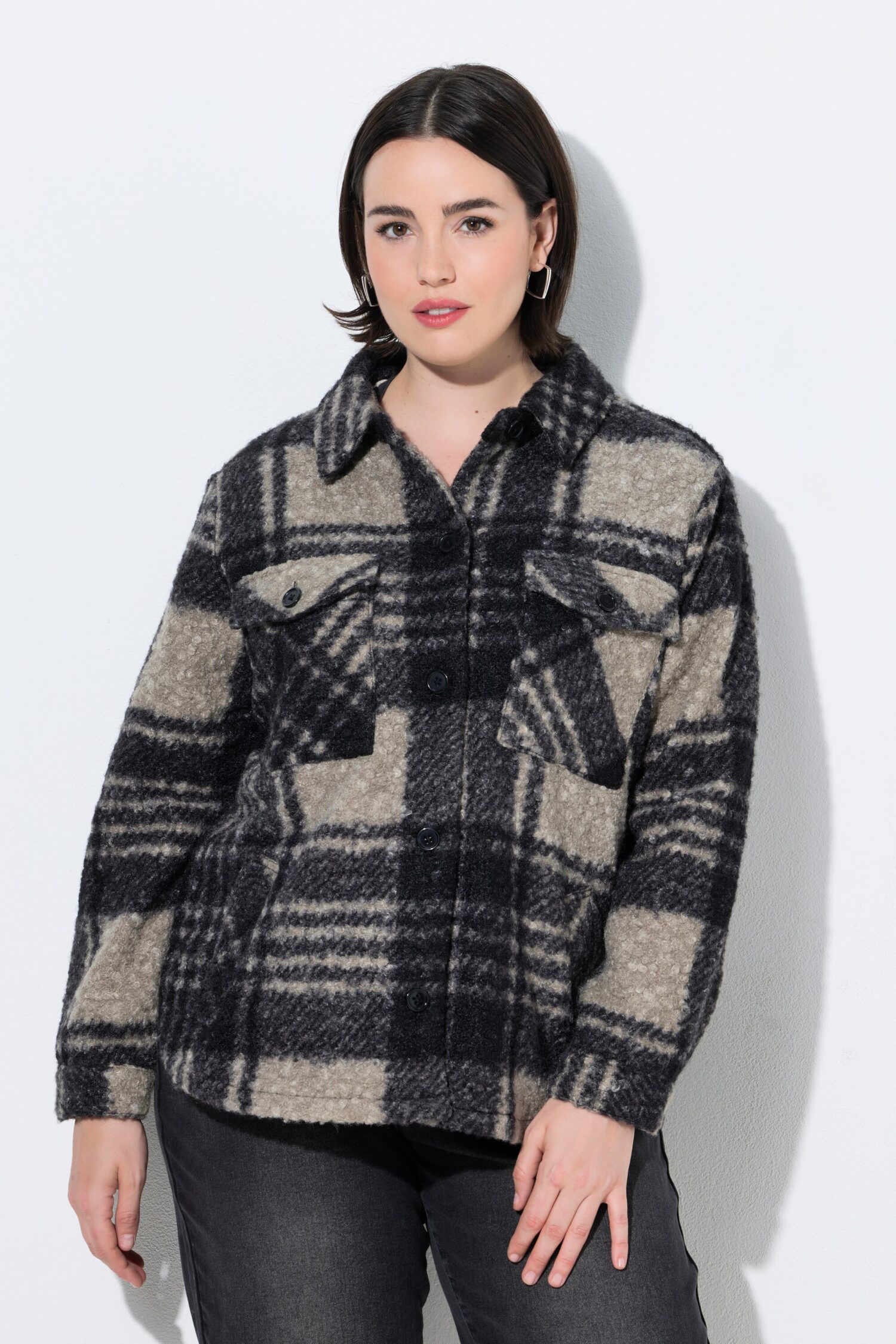 Μπουφάν fleece oversized με καρό σχέδιο