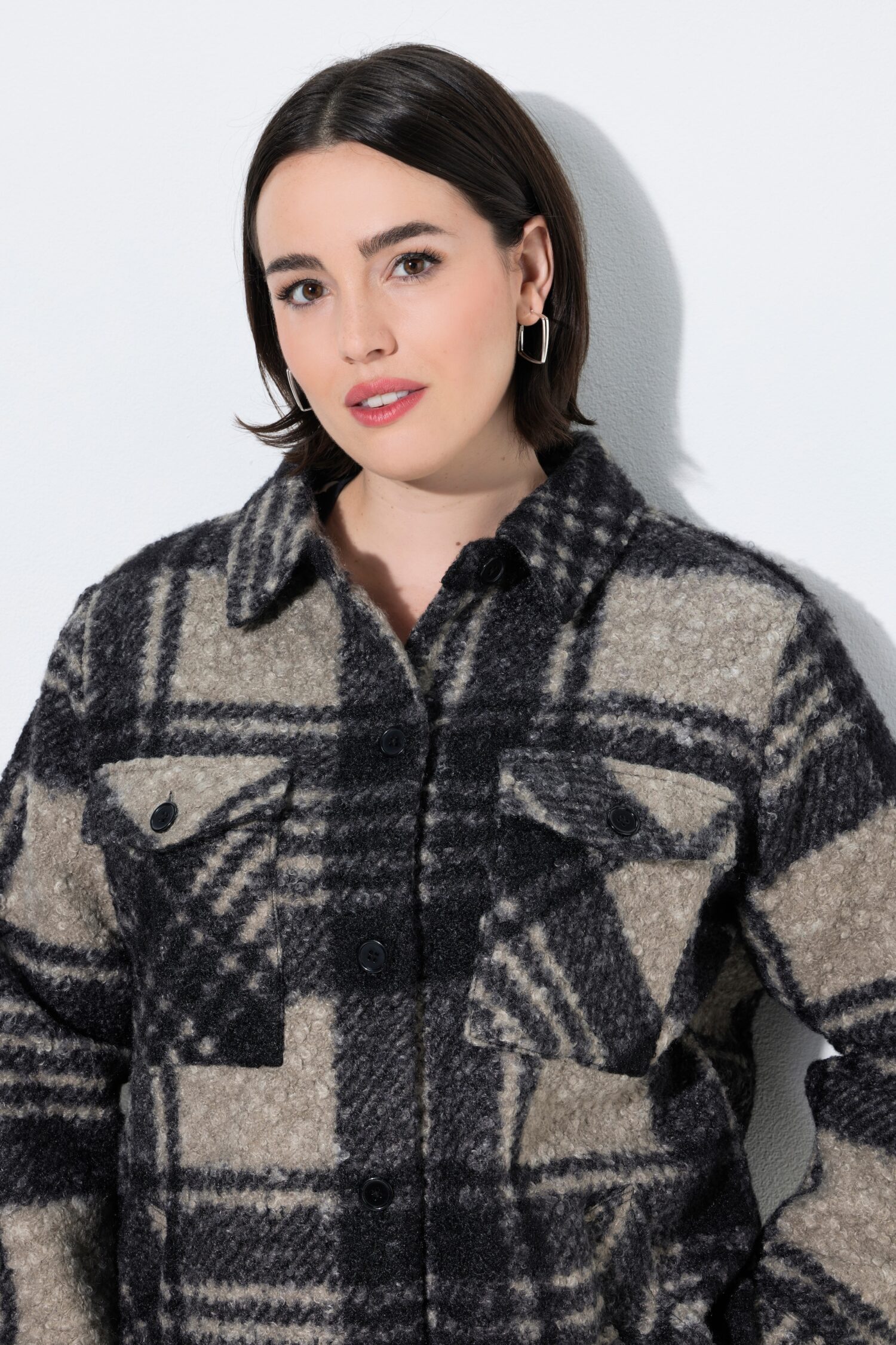 Μπουφάν fleece oversized με καρό σχέδιο
