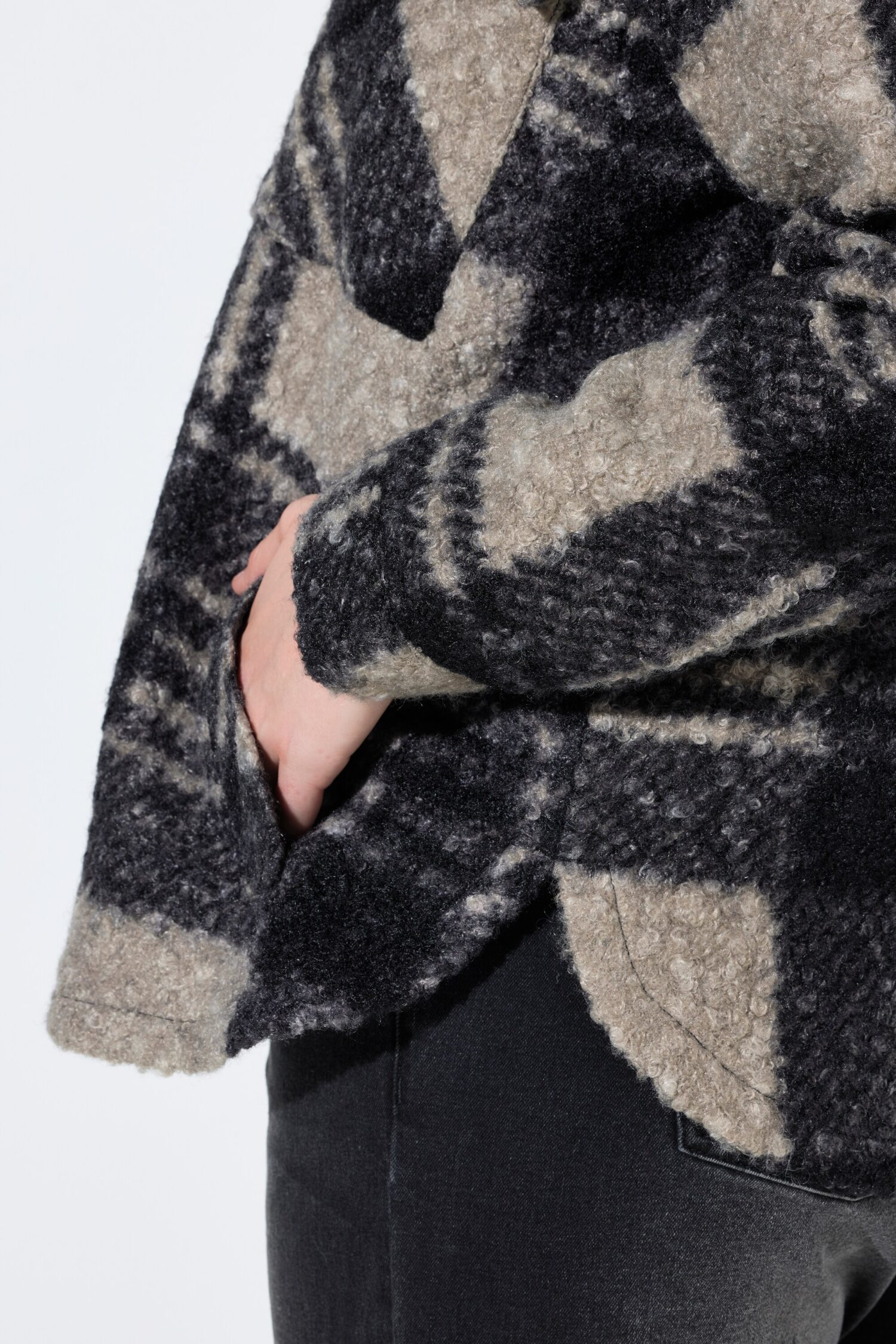 Μπουφάν fleece oversized με καρό σχέδιο