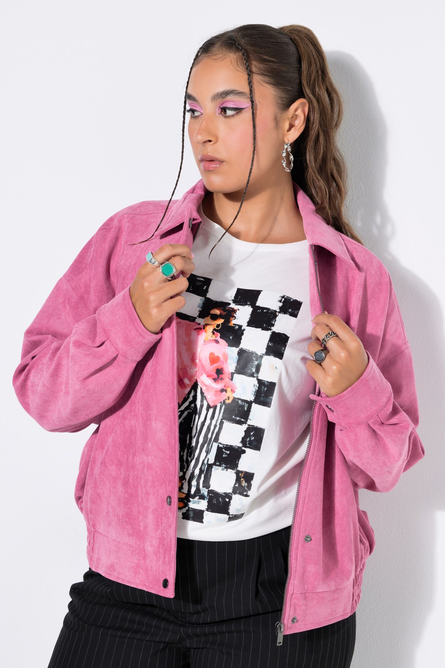 Μπουφάν oversized σε σουέτ look με φερμουάρ