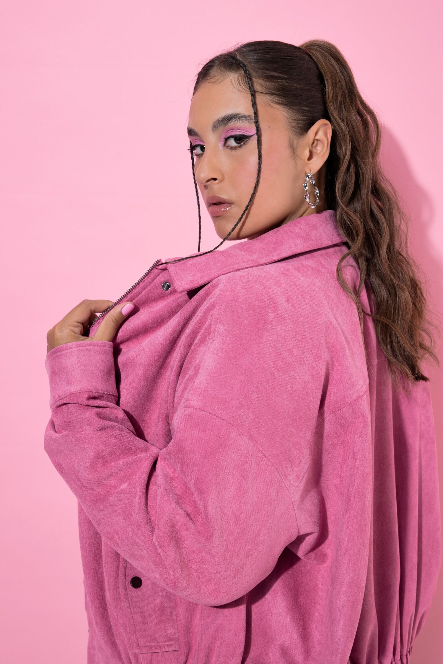 Μπουφάν oversized σε σουέτ look με φερμουάρ