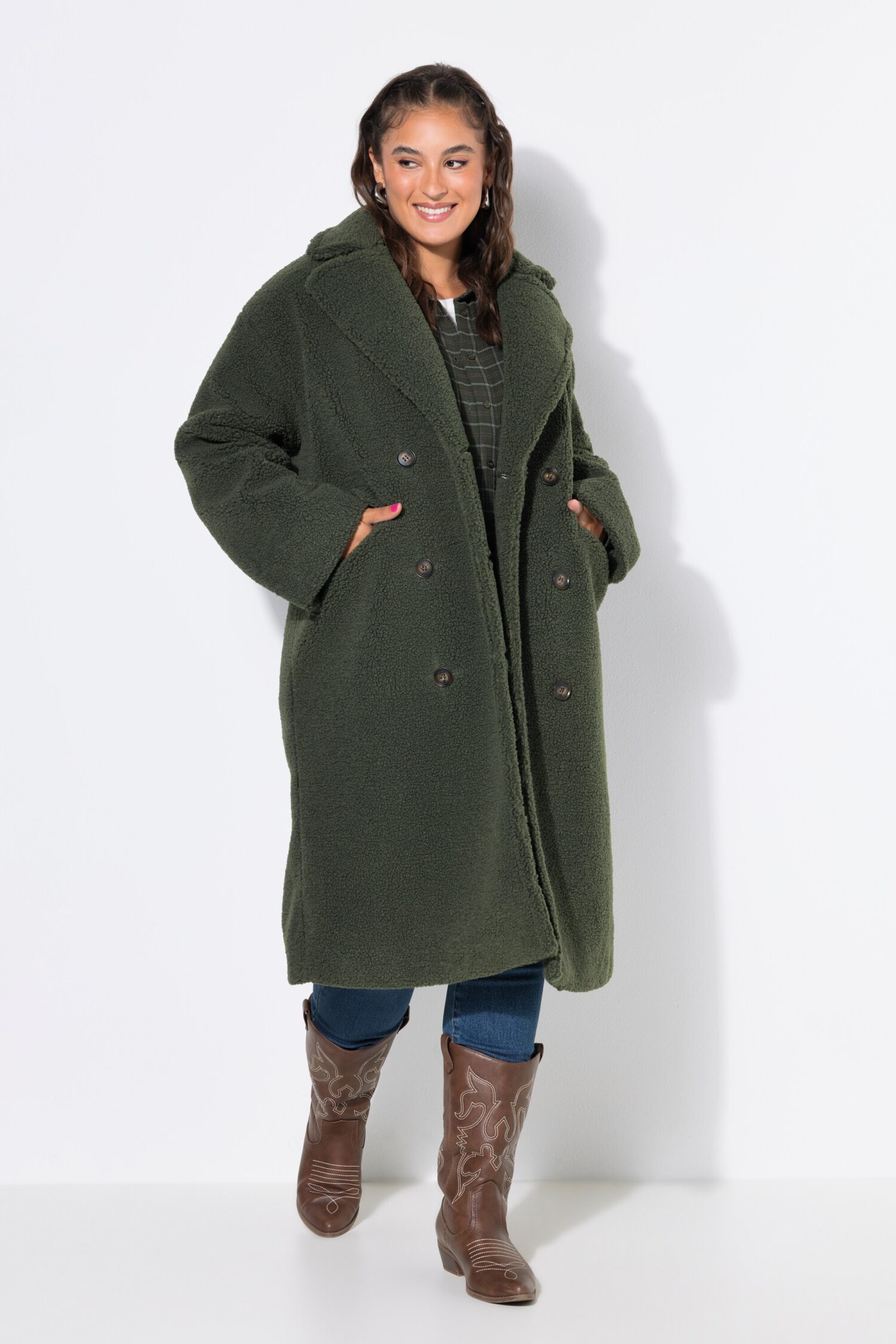 Παλτό oversized, teddy με διπλό κούμπωμα