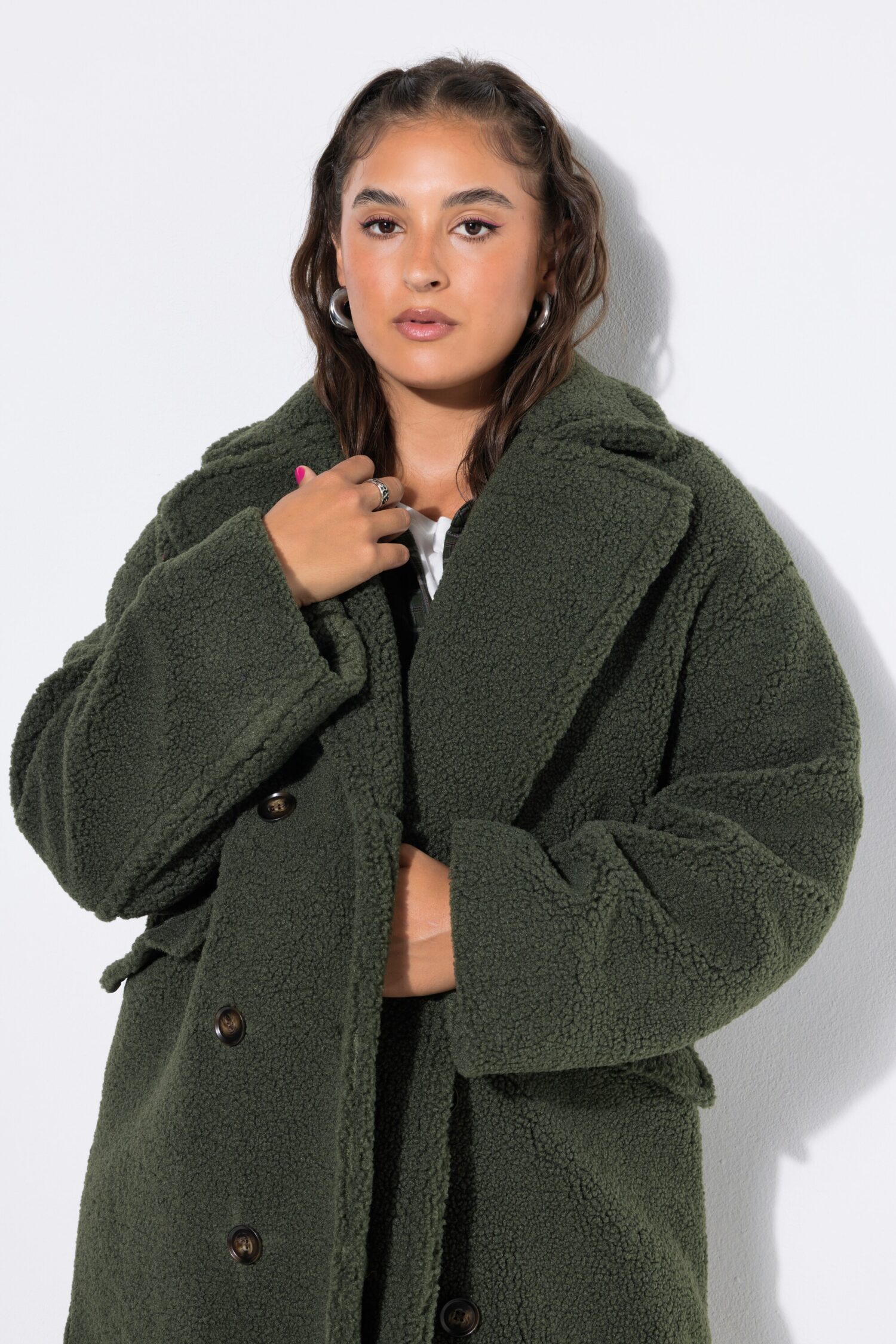 Παλτό oversized, teddy με διπλό κούμπωμα
