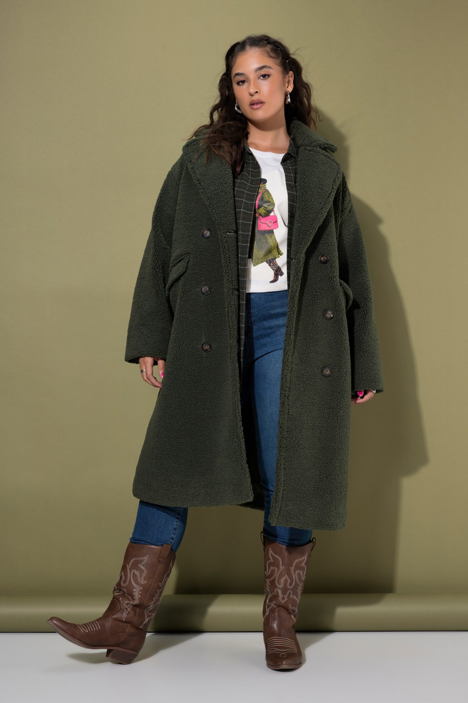 Παλτό oversized, teddy με διπλό κούμπωμα