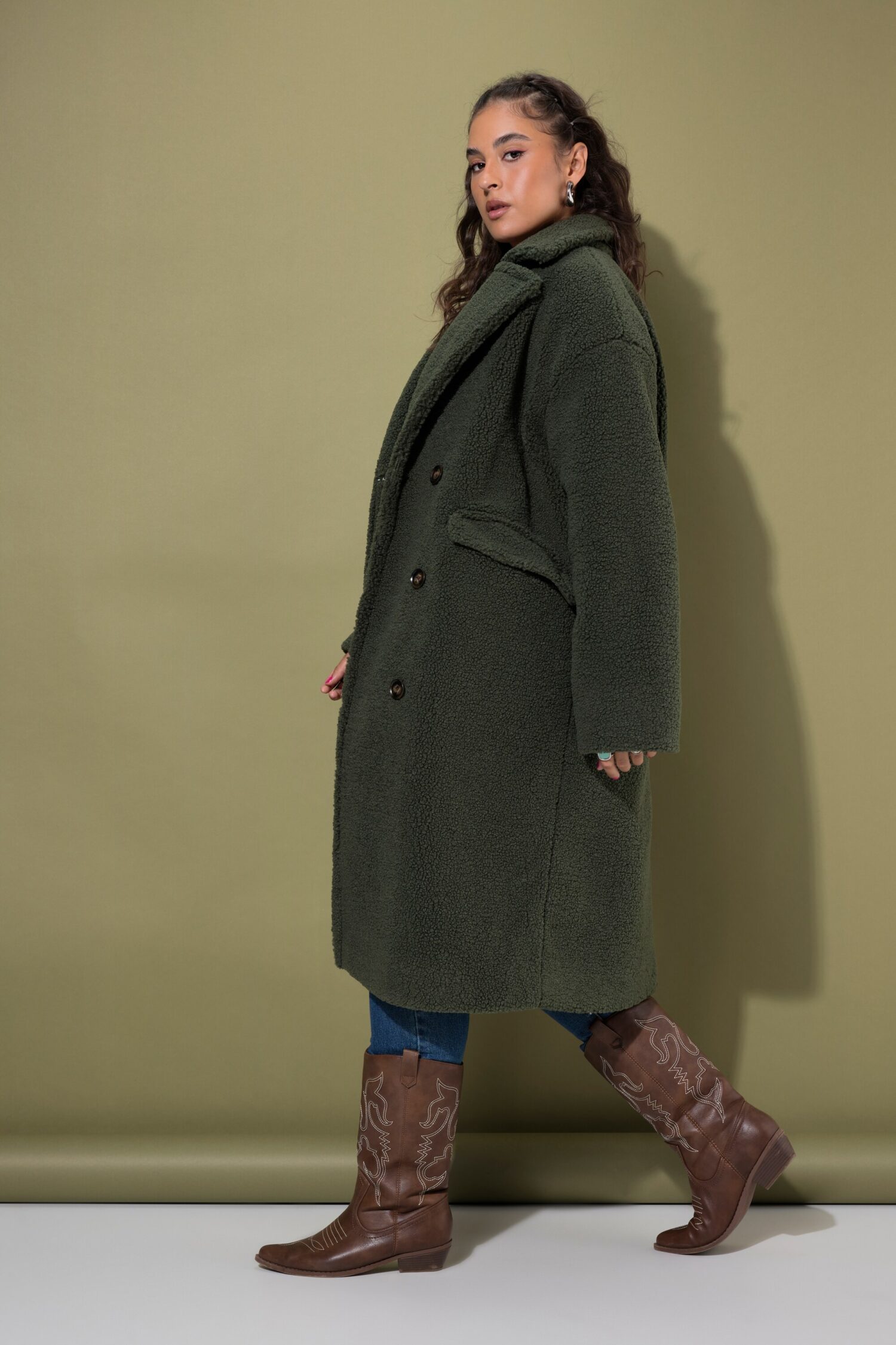 Παλτό oversized, teddy με διπλό κούμπωμα